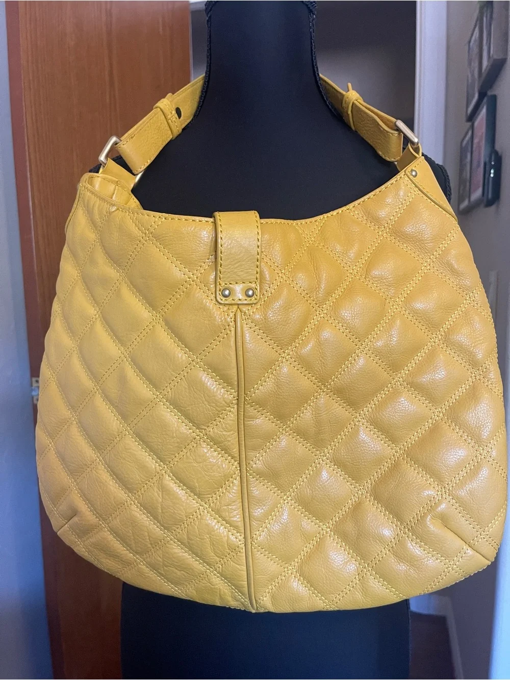 J. Crew Avery Quilted Leather Hobo w Gold Ring Detail